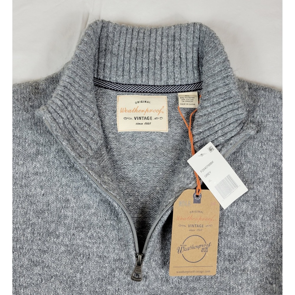 Weatherproof Vintage NWT Mens XL Grey‎ Quarter Zip Pullover Sweater Soft Stretch - Picture 7 of 9